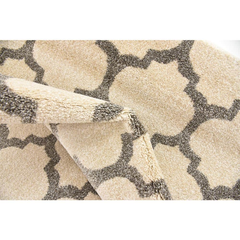 Beige and Gray Trellis Rectangular Synthetic Area Rug