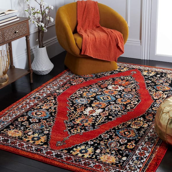 Vintage Hamadan 3 ft. x 5 ft. Red/Black Geometric Medallion Area Rug
