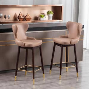 Wateday 46.5 in. Natural High Back Wood Frame Stool Height 29.9 in. Bar ...