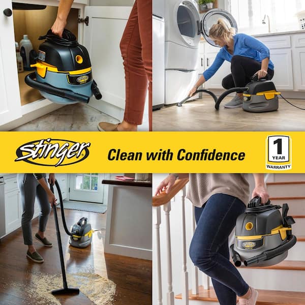 2.5 Gal. 1.75 Peak HP Small Shop Vacuum Wet Dry Vac with 6 Filter Bags, Hose, Utility and Car Nozzle Attachments HD2025A