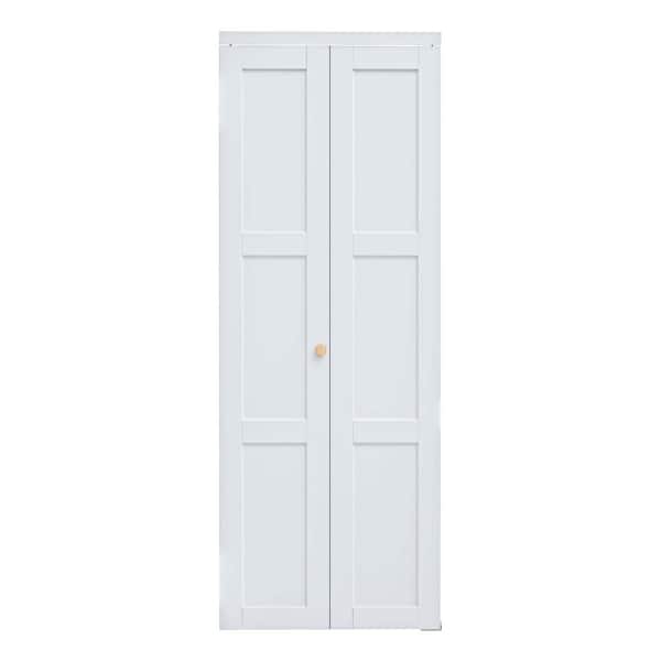 30 in. x 80 in. 3-Lite Panel Solid Core MDF White Finished Composite Closet Bi-Fold Door with Hardware