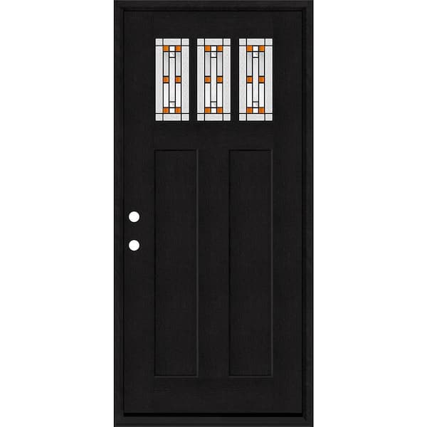 Regency 36 in. x 80 in. 3-Lite Amberton Decorative Glass RHIS Onyx Fir Grain Fiberglass Prehung Front Door