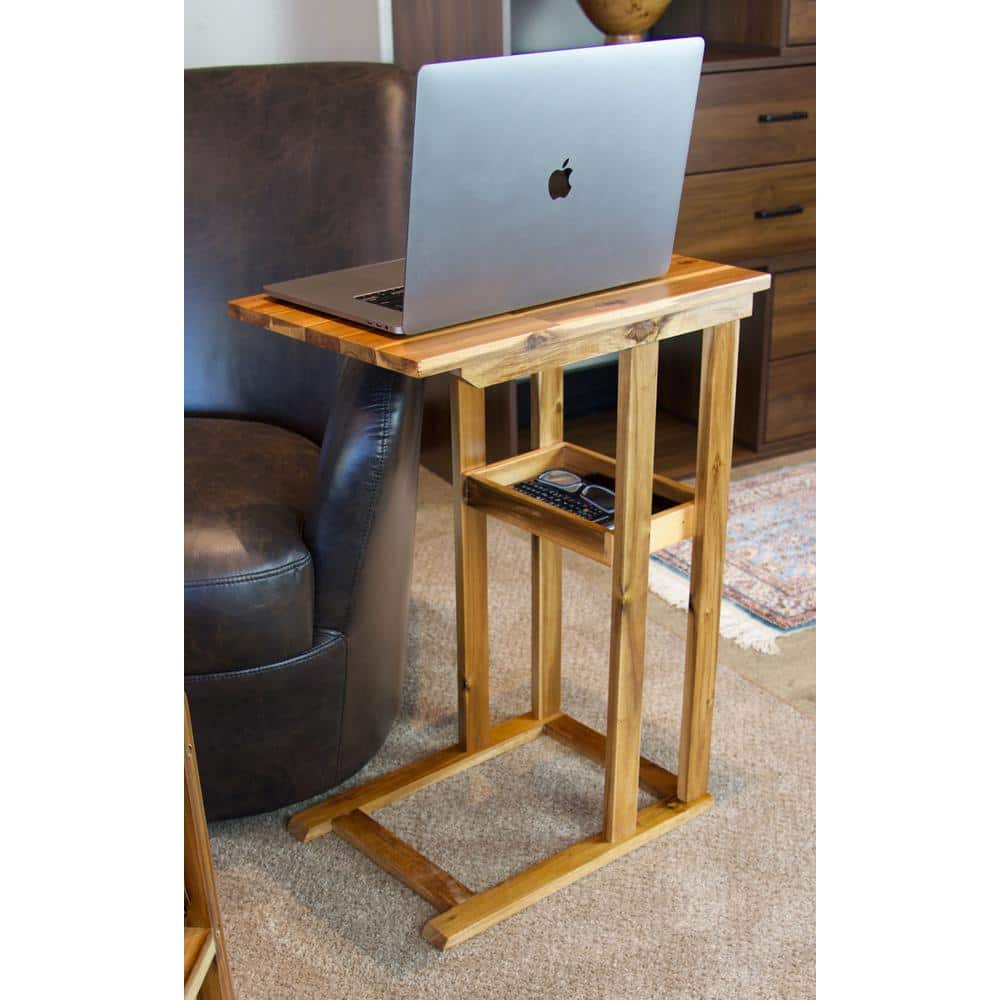 19 in. W Natural 26.5 in. H Rectangle Acacia Wood C-Table with Storage Tray