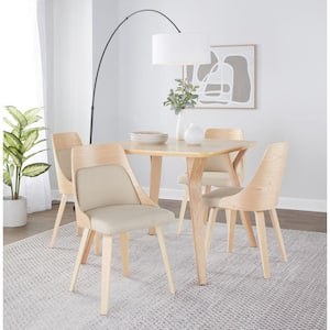 Anabelle Cream Fabric and Natural Wood Side Dining Chair with Bent Wood Legs (Set of 2)