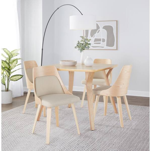 Lumisource Anabelle Cream Fabric and Natural Wood Side Dining Chair with Bent Wood Legs (Set of 2)