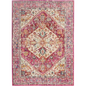 Passion Ivory/Pink 5 ft. x 7 ft. Persian Medallion Traditional Area Rug