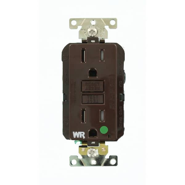 Leviton 15 Amp SmartlockPro Hospital Grade Extra Heavy Duty Weather/Tamper Resistant Duplex GFCI Outlet, Brown