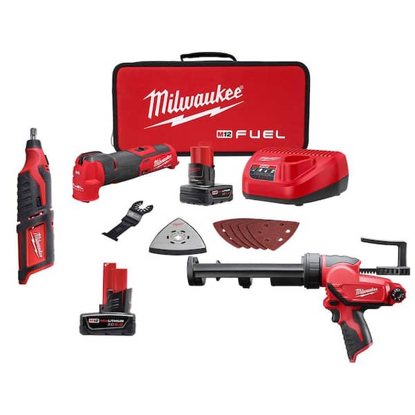 M12 FUEL 12V Li-Ion Cordless Oscillating Multi-Tool Kit with 3/8 in. Right Angle Drill, Rotary Tool and 6.0Ah Battery
