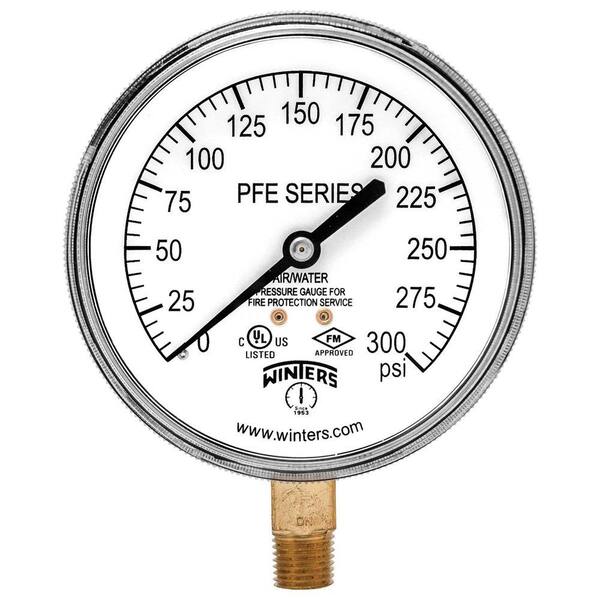 Winters Instruments PFE Series 3.5 in. Black Plastic Case Sprinkler Gauge for Air/Water Media with 1/4 in. NPT LM and 0-300 psi