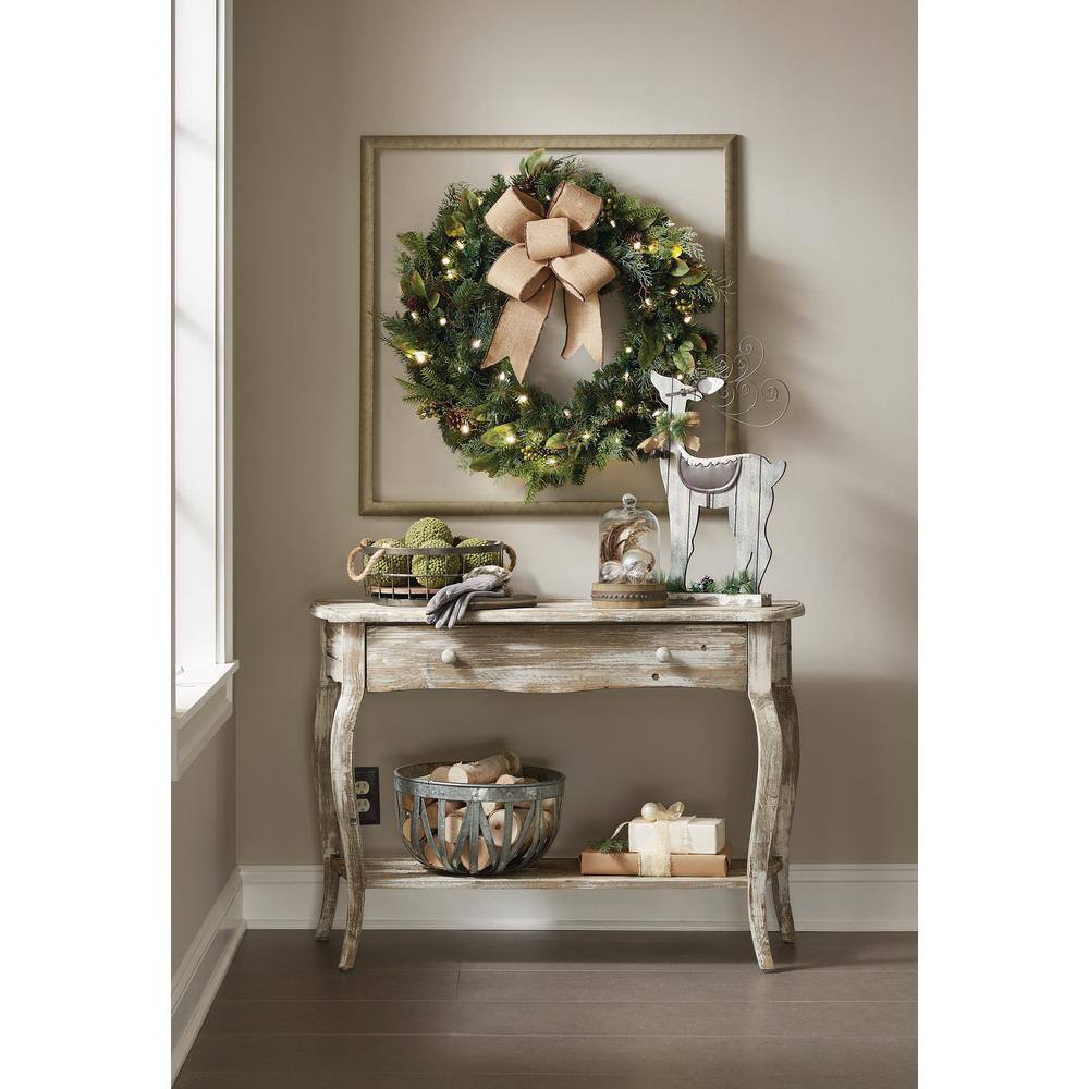 Curved Reclaimed Wood Console Table with Drawer - Driftwood Finish