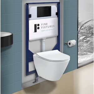 Vogue Wall-Hung 2-Piece 1.6 GPF Dual Flush Round Toilet in White with Concealed Tank and Dual Flush Plate Seat Included