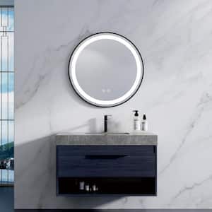 24 in. W x 24 in. H Round Frameless Wall Mount LED Lighted with 3-Color and Anti-Fog Bathroom Vanity Mirror