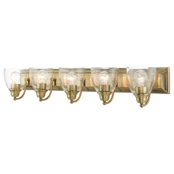 AVIANCE LIGHTING Thacher 36 in. 5-Light Antique Brass Vanity Light with Clear Glass