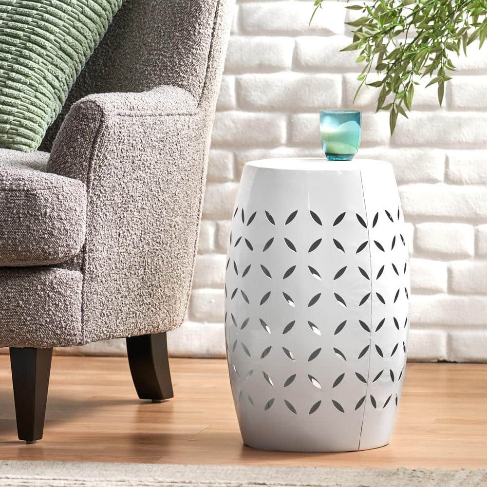 White Iron 12.25" Round Outdoor Patio Side Table