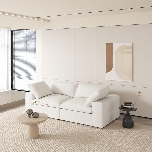 80.3 in. W Square Arm Linen Modular Free Combination Loveseat Sofa in. White