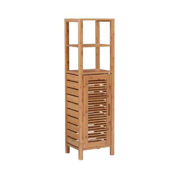 Broadmore 13 in. W x 11 in. D x 46.5 in. H Natural Brown Bamboo Freestanding Linen Cabinet with Storage & Shelves