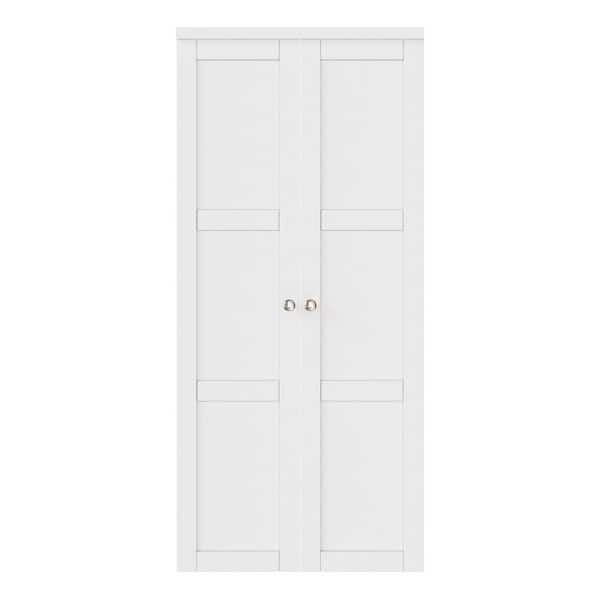 36 in. x 96 in. 3-Lite Solid Core Panel White Primed Composite (Pivot French) Bi-Fold Door with 2-Types of Hardware