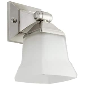 7.70 in. 1-Light Brushed Nickel Vanity Light With Frosted Glass Shade