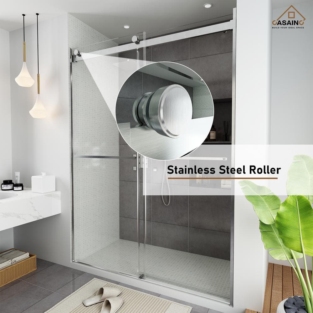 60" W x 76" H Frameless Double Sliding Glass Shower Door