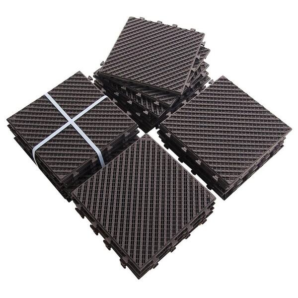 WELLFOR 1 ft. x 1 ft. Plastic Deck Tile in Dark Brown (27Piece) GDTPP35BN27 The Home Depot