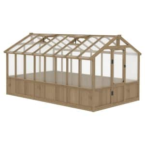 8 ft. W x 16 ft. D x 8 ft. H Wood Brown Garden Plant Greenhouse for Outdoors with Multi-Layer Polycarbonate Panels