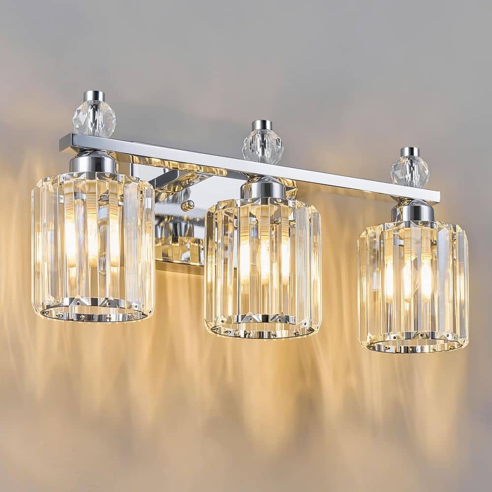 Home Lighting 18.89 in. 3-Light Chrome Round Modern Crystal Vanity Light Fixtures Over Mirror For Bathroom (JW-291) price history on PriceWatchPro