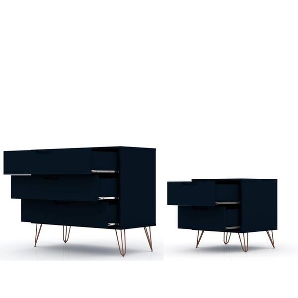 Luxor Intrepid 5-Drawer Tatiana Midnight Blue Mid-Century Modern Dresser and Nightstand (Set of 2)