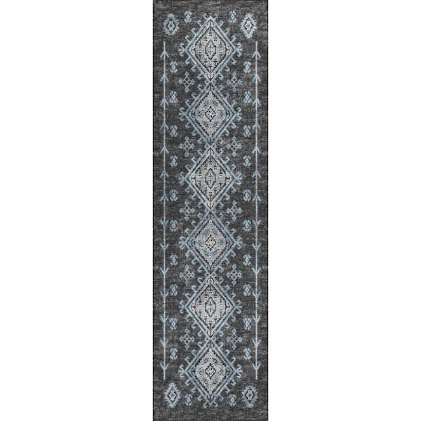 Addison Rugs Bravado Grey 2 ft. 3 in. x 7 ft. 6 in. Geometric Indoor/Outdoor Washable Area Rug