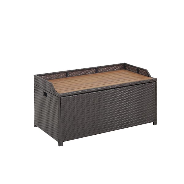 45 Gal. Outdoor Storage Bench Dark Brown PE Rattan Deck Box