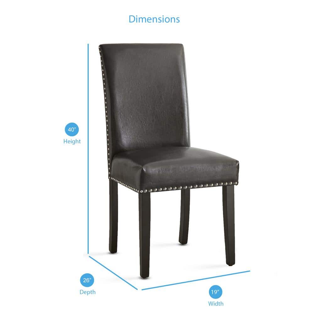 Sleek Black Faux Leather Parsons Side Chair with Nailhead Trim, Set of 2