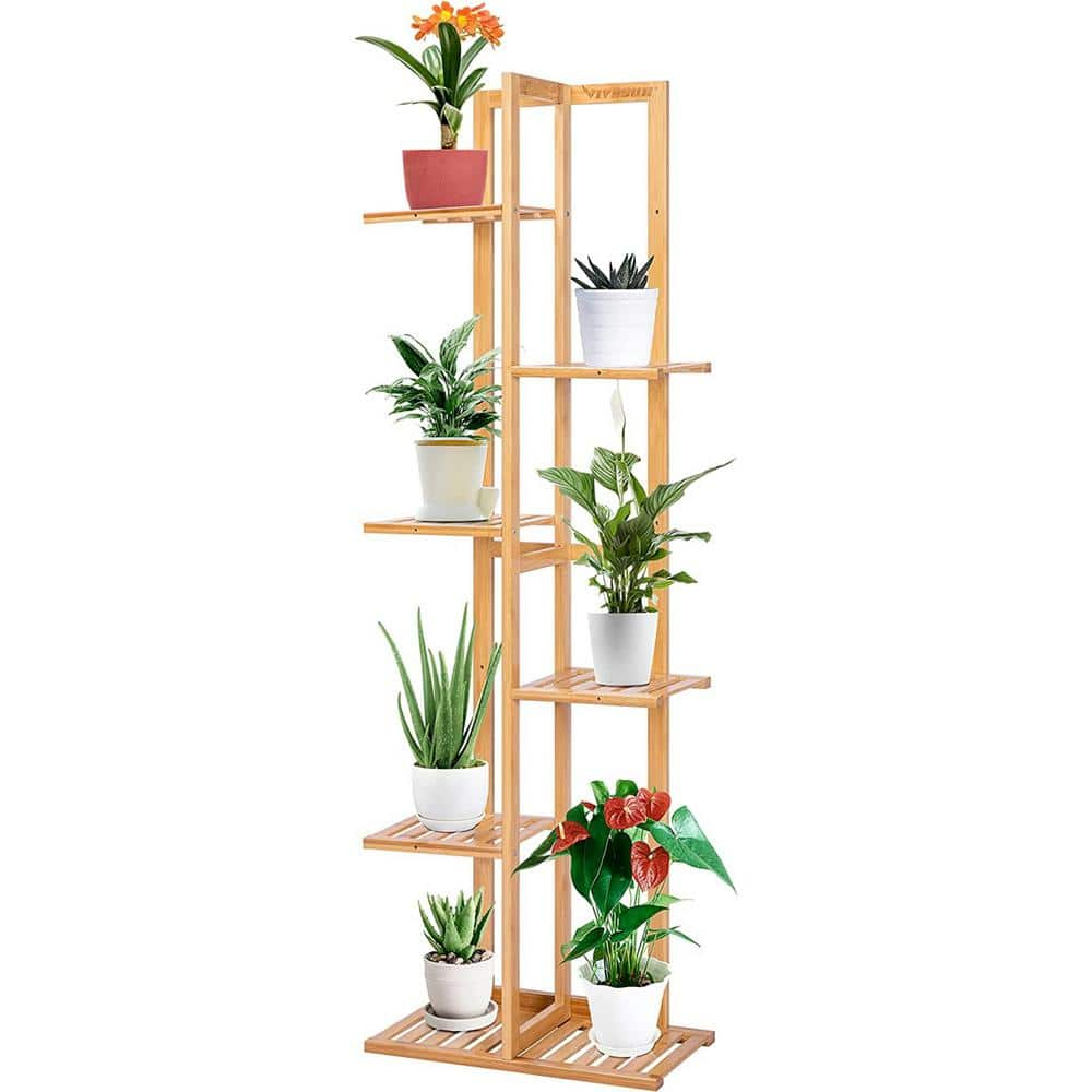 VIVOSUN 48.6 in. Tall Indoor/Outdoor Bamboo Wood 7 Potted Plant Stand ...