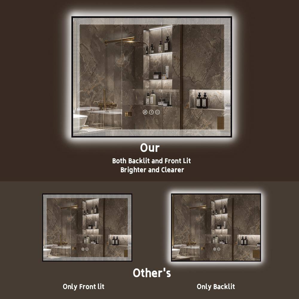 40x32 Black Framed LED Vanity Mirror with Anti-Fog Tempered Glass