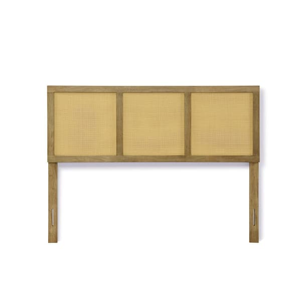 LuxenHome Natural Brown Queen Rubberwood with Rattan Panels Headboard