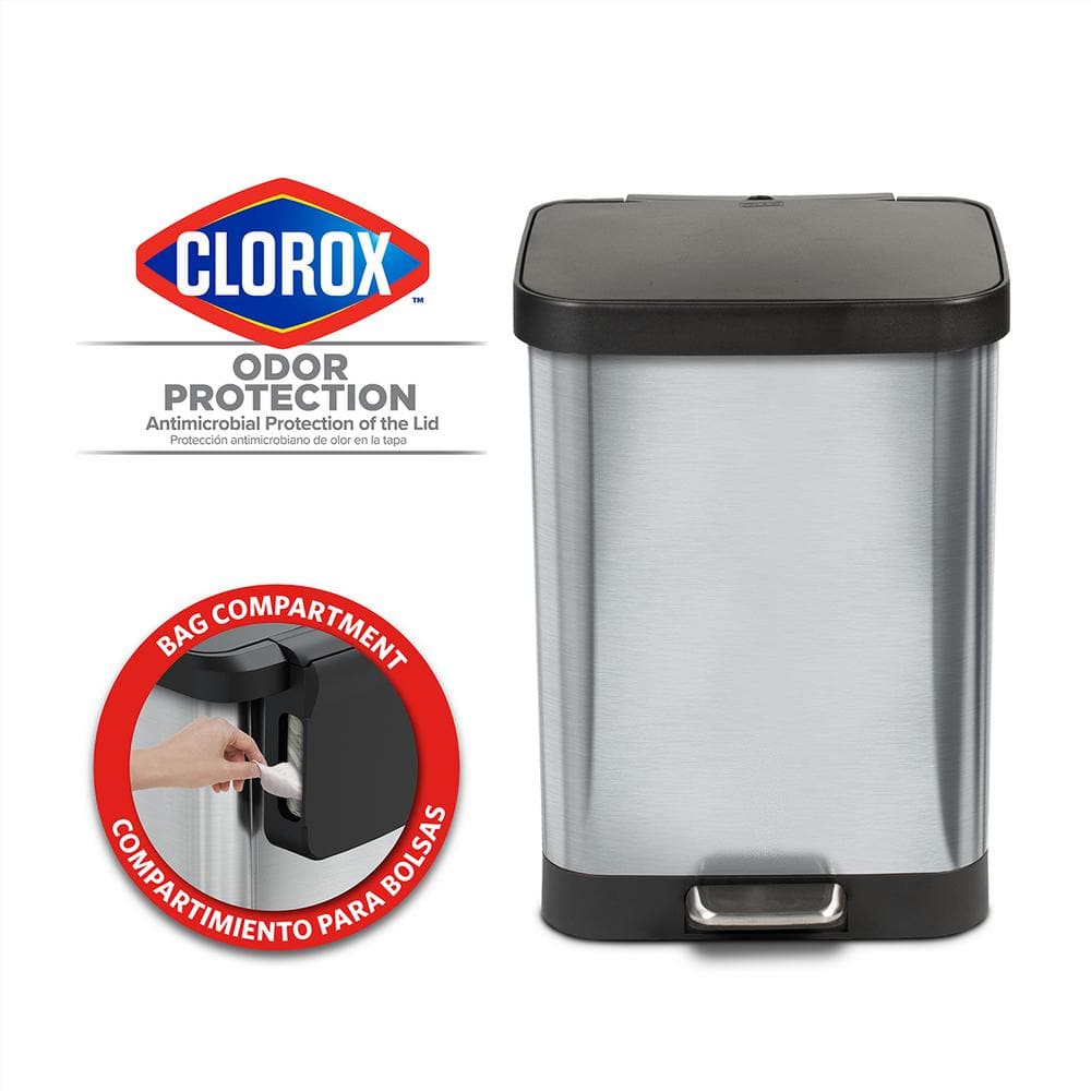 Stainless Steel 13-Gallon Kitchen Step Trash Can with Soft Close Lid