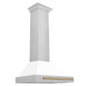 Autograph Edition 30 in. 400 CFM Ducted Vent Wall Mount Range Hood in Stainless Steel, White Matte & Champagne Bronze