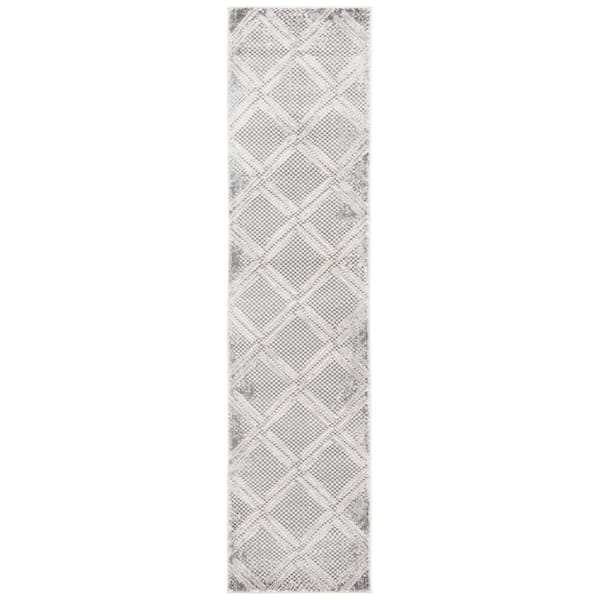 SAFAVIEH Hanna Gray/Ivory 2 ft. x 8 ft. Diamond Distressed Runner Rug