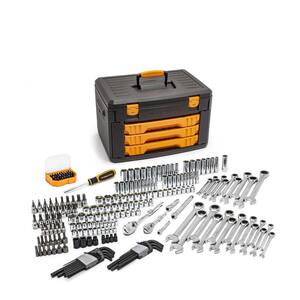 1/4 in. and 3/8 in. Drive Standard and Deep SAE/Metric Mechanics Tool Set in 3-Drawer Storage Box (232-Piece)