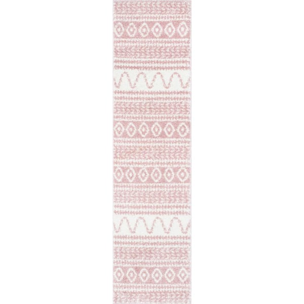 Madison Shag Cossima Modern Geometric Pink Thick Pile 2 ft. x 7 ft. 3 in. Runner Area Rug
