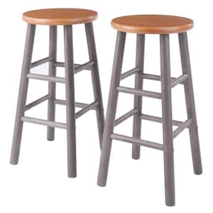 Huxton Gray and Teak 24 in. H Counter Stool Set (2-Pieces)
