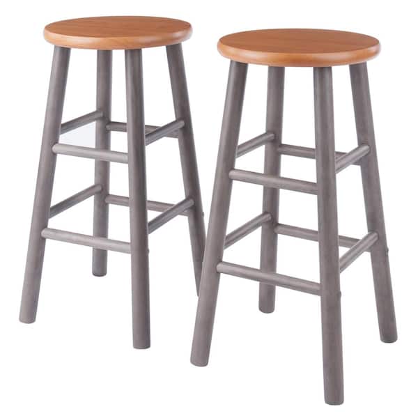WINSOME WOOD Huxton Gray and Teak 24 in. H Counter Stool Set (2-Pieces)