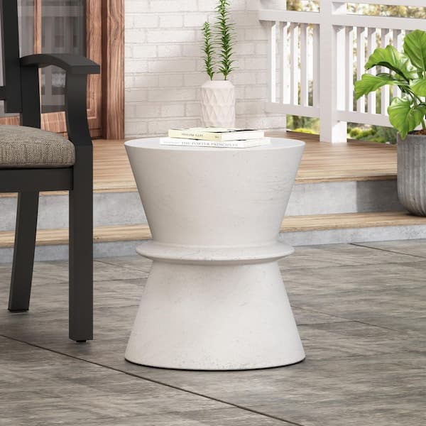 Harper & Bright Designs Hourglass-shaped Antique White Lightweight Concrete Outdoor Side Table, No Assembly Required