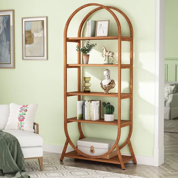 BYBLIGHT Eulas 70.87 in. Tall Brown Wood 5-Shelf Etagere BYBLIGHT Eulas 70.87 in. Tall Brown Wood 5-Shelf Etagere