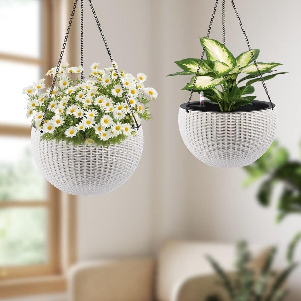 KOTSICO 13.4 in. Dia White Plastic Hanging Basket, Dual-Use for Indoor and  Outdoor Decoration (2-Pack) flowerpot-xj19 - The Home Depot