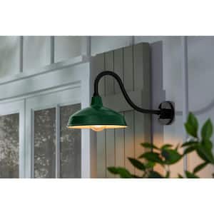Easton 11 in. 1-Light Hunter Green Barn Outdoor Wall Lantern Sconce with Steel Shade