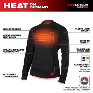 Men's X-Large Black Heated WORKSKIN USB Rechargeable Midweight Base Layer Shirt