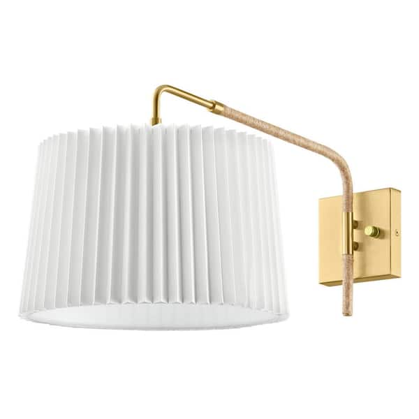 Garay 13 in. 1-Light Aged Brass, White Accent Wall Sconce