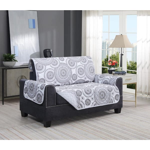 HARPER LOFT Starburst Grey Polyester Microfiber Reverse to Solid Loveseat Furniture Protector 88 in. x 70. 5 in.
