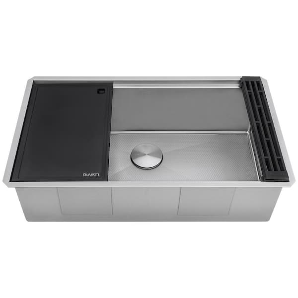 Ruvati Roma Hex 33 in. Undermount Single Bowl 16-Gauge Stainless Steel workstation Sink with Scratch Resistant Textured base