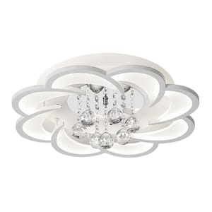 20.47 in. 1- Light White Modern Flower Shape LED Semi-Flush Mount Ceiling Light with Acrylic Shade (Cool Light)