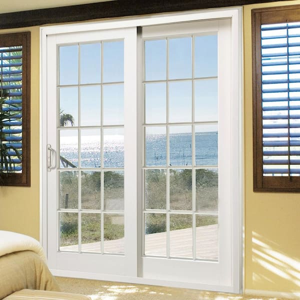 60 in. x 80 in. Smooth White Right-Hand Composite PG50 Sliding Patio Door with 15-Lite SDL
